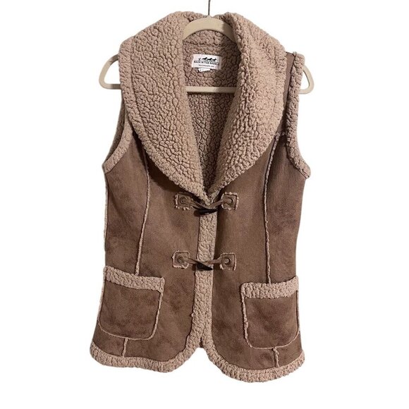 Sherpa Vest Fleece S Brown Western Boho Hippie Indie Folk Neutral Cowgirl 80s - Picture 1 of 12